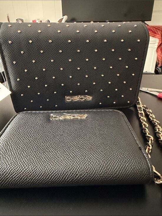 bebe Handbags - bebe Black Studded Crossbody with Gold Chain